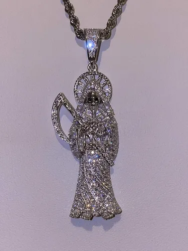 Vista 3 de Shop-iGold Colgante de plata de ley 925 con colgante de Papá Noel en forma de hielo de acero inoxidable de 0.079in, joyería para hombre, colgante