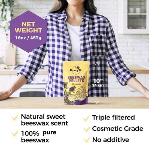 Vista 2 de Trifecta Living Co. Pellets de cera de abejas – 100% pura, cosmética y de grado alimenticio, triple filtrado – para fabricación de velas, bálsamo