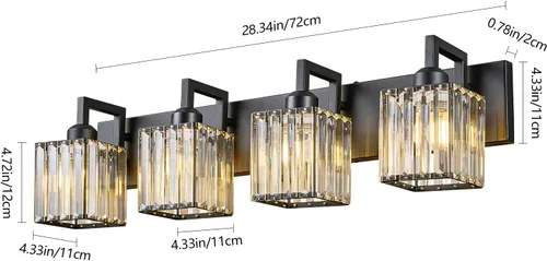 Vista 4 de Moderna lámpara de cristal para pared/tocador de baño, de 4 luces, color negro Negro torcido