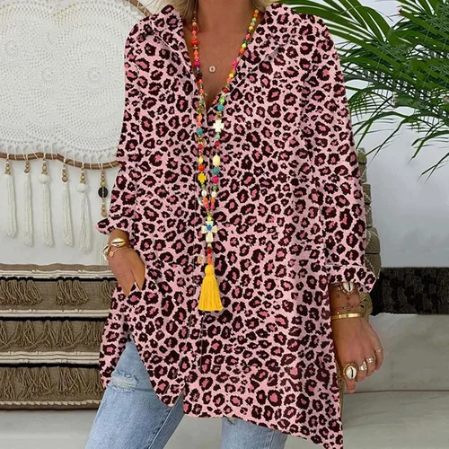 Vista 2 de Blusas con cuello en V para mujer, estilo casual, con solapa, floral, con botones, holgadas, cómodas y elegantes