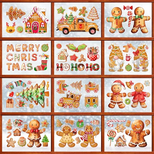 Vista 11 de BORAMDO 9 hojas de calcomanías navideñas de jengibre para ventana