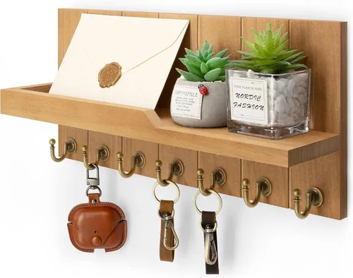 Vista 26 de Rebee Vision Soporte de Pared para Llaves de Madera de Acacia – Soporte para Llaves Estilo Granja para Pared y Organizador de Correo con Estante