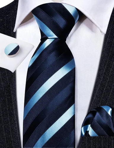 Vista 170 de Barry.Wang Juego de corbatas para hombre, corbata de seda a rayas, tejido a cuadros, gemelos formales, negocios, boda