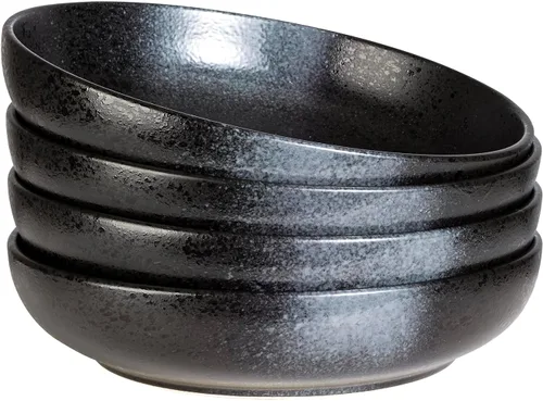 Vista 8 de S&Q'S CERAMICS Juego de 4 tazones grandes para servir, tazones grandes para ensalada de 65 onzas, platos hondos de cerámica anchos y poco profundos