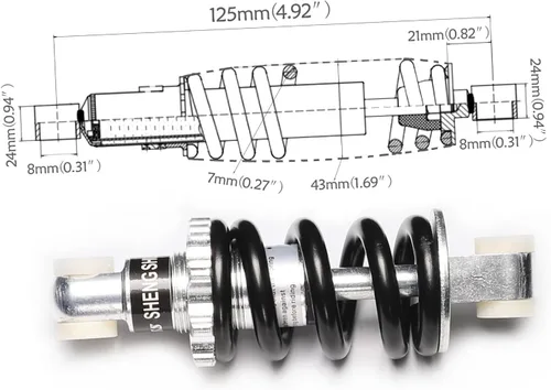 Vista 2 de Amortiguador de suspensión trasero de 4.9 pulgadas y 4.921 in, 750 libras para scooter de gas, bicicleta eléctrica, motocross, 47 cc, 49 cc, 50 cc