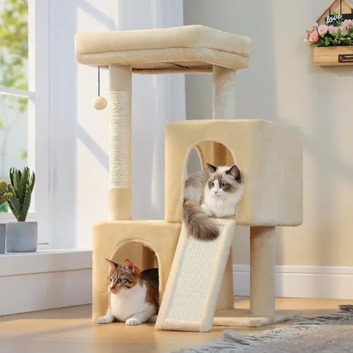 Vista 7 de PAWZ Road Árbol para gatos, torre para gatos de 30 pulgadas con condominios dobles para gatos de interior, casa de felpa para gatos con percha