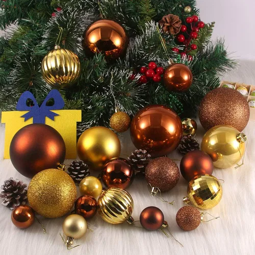 Vista 8 de Esferas pequeñas de Navidad de bronce y dorado de 1.6 pulgadas, adornos para decoración de árbol de Navidad, bolas colgantes inastillables