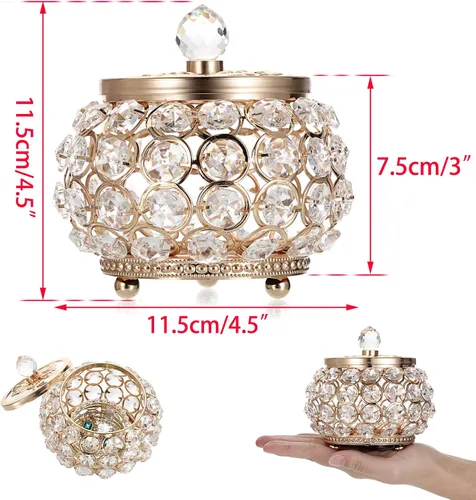 Vista 5 de Hipiwe Joyero de cristal con tapa de cristal pequeño organizador de baratijas con espejo caja del tesoro soporte para anillos aretes caja