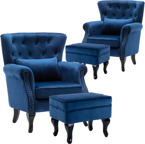Vista 26 de chairus Silla de Acento Moderna de Mediados de Siglo con Otomana, Cómoda Silla Individual de Sofá de Lino con Botones Capitoné Sillón Orejero