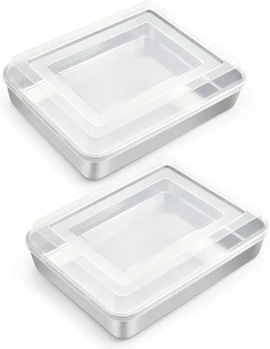 Vista 10 de TeamFar Molde para hornear con tapa, bandeja rectangular de acero inoxidable para lasaña de 9.3 x 7 pulgadas con tapa para cacerolas de brownies