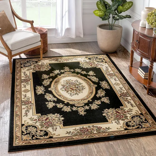 Vista 15 de Alfombra de pastoral con medallón de tejido suave y grueso, estilo europeo, con diseño floral y tradicional, fácil de limpiar, moderna, clásica