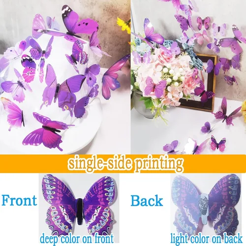 Vista 6 de Ewong 72 calcomanías de pared de mariposas 3D para decoración de pared, decoración removible para el hogar, dormitorio de niños, niñas, baño