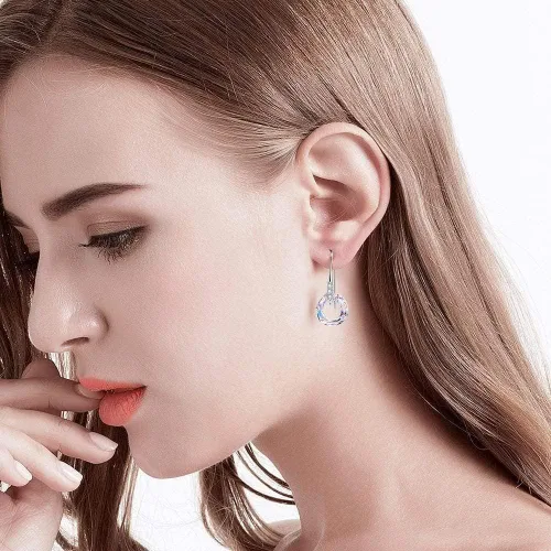 Vista 2 de Malanda Original Design 925 Sterling Silver Circle Drop Earrings for Women Made With Swarovski Crystal Hook Dangle Earrings handmade Jewelry Gift