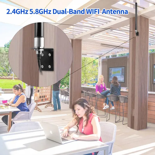 Vista 6 de 10dBi Antena WiFi de largo alcance de doble banda 2.4GHz 5GHz de fibra de vidrio para enrutador WiFi PCI-E Tarjeta de red Repetidor Cámara IP