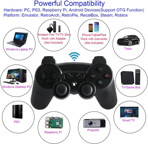 Vista 2 de Controlador de juego inalámbrico para Windows PCRaspberry PiPS3 Gamepad recargable para juegos Joystick portátil Joypad para computadora