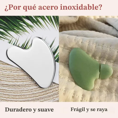 Vista 4 de Juego de rodillos de acero inoxidable Gua Sha y cara, herramienta facial para esculpir la cara, cuidado de la piel de metal, masajeador para mujeres