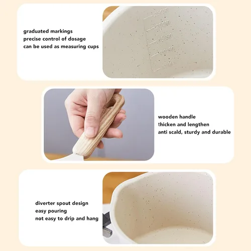 Vista 7 de Sartén antiadherente con boquilla para verter, olla de leche pequeña, fácil de usar, fondo plano blanco, multimini, juego multiusos para la cocina
