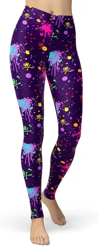 Vista 10 de sissycos - Leggings para mujer de los años 80 con estampado neón salpicado artístico, suaves como la seda y elásticas Splash abstracto