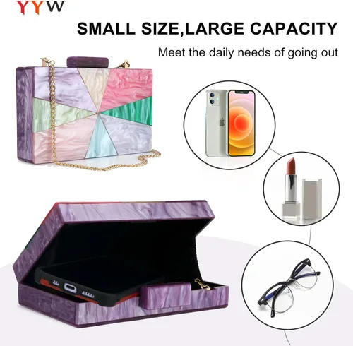 Vista 4 de YYW Monederos de mano de acrílico para mujer de boda bolso cruzado de noche multicolor con cadena desmontable