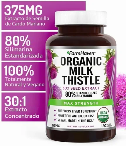 Vista 3 de FarmHaven USDA - Cápsulas orgánicas de cardo mariano, 80% de silimarina, 240 cápsulas veganas 30X Concentrated Seed Extract - Supports Liver