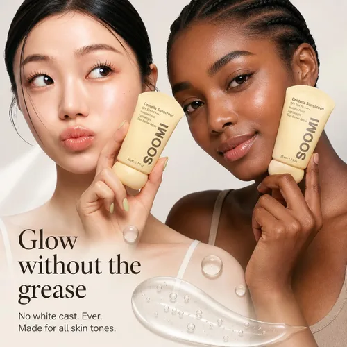 Vista 5 de Soomi Skin Centella Protector solar 1.7 fl oz SPF 50 Centella Asiatica - Protector solar coreano para piel sensible, sin yeso blanco, protección
