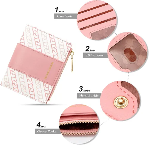 Vista 3 de VOCUS Cartera pequeña para mujer, plegable, con tarjetero impreso, bolsa de cambio con ventana de identificación y bolsillo para monedas