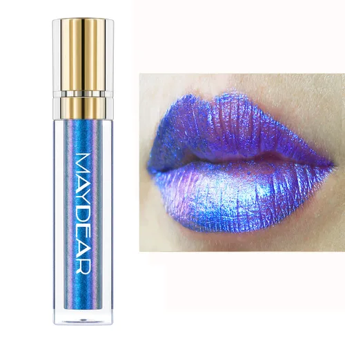 Vista 6 de Maydear Lápiz labial camaleón, color rosa de alta pigmentación para mujer, brillo de labios metálico, cobertura completa, multicromo, maquillaje