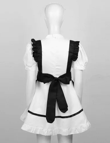 Vista 4 de dPois Womens Sexy French Maid Cosplay Apron Costume Outfits Round Neck Uniform Dress