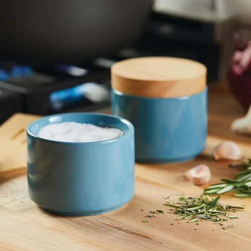 Vista 11 de Rachael Ray Ceramics - Juego de cajas apilables para especias y condimentos con tapa, 2 piezas, azul agave
