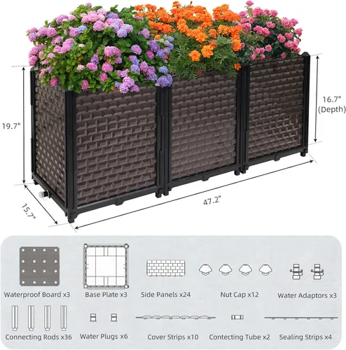 Vista 5 de Macetas grandes para plantas de exterior, profundas, 20 pulgadas de alto, camas elevadas para jardinería con riego automático, maceta elevada
