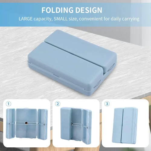 Vista 7 de Xiaokeis Organizador de píldoras, organizador de píldoras de viaje, farmacia de bolsillo con diseño de 7 compartimentos, dispensador de píldoras