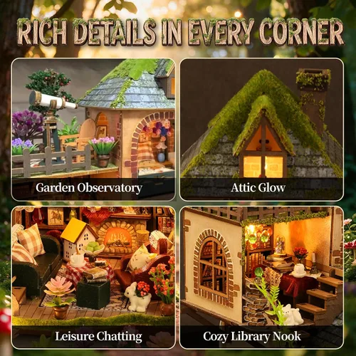 Vista 3 de CRIOLPO Kit de casa de muñecas en miniatura con luces LED para adultos y Aventuras en el bosque