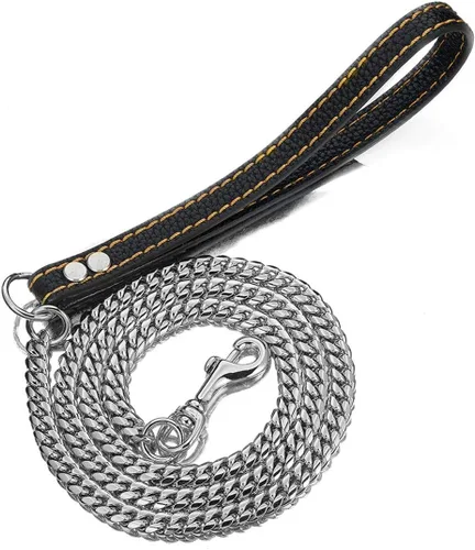 Vista 7 de Cadena Fuerte para Perro Correa Dorada Larga 3FT 4FT 5FT Acero Inoxidable 18K 12mm (0.472 in) Eslabón Cubano Bordillo Correa para Perro con Mango