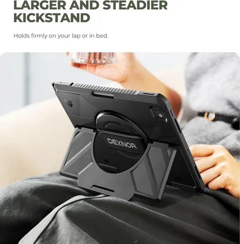Vista 4 de Dexnor Funda protectora resistente para iPad Pro de 13 pulgadas M4 2024, con correa de mano giratoria de 360°, soporte estable grande, protector