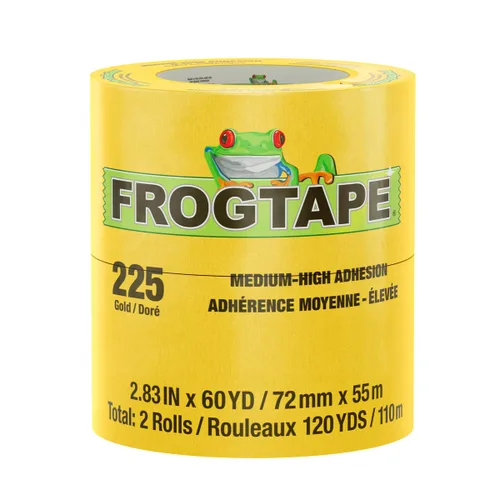 Vista 10 de FrogTape Cinta adhesiva de grado de rendimiento de temperatura moderada dorada 225, adherencia media-alta, 0.709 in x 180.4 ft, 8 rollos por paquete