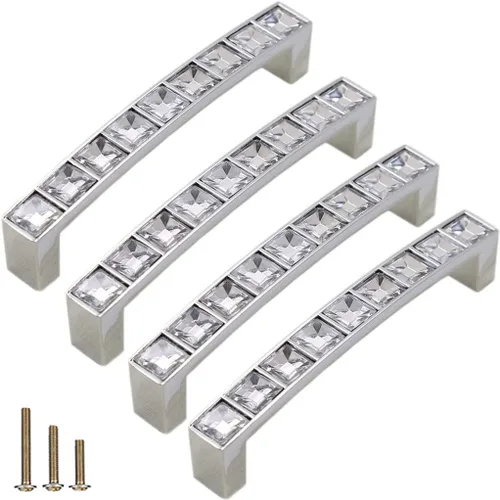 Vista 15 de Paquete de 4 Pomos Tiradores Cuadrados Extra Grandes de Cristal con Strass para Gabinetes Manijas, Pomos Brillantes de Cristal Tipo Diamante