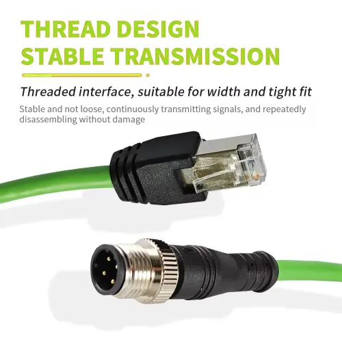 Vista 4 de Cable M12 a RJ45, D-Code 4Pin macho a RJ45 enchufe recto 1M 22AWG, Ethernet industrial IP67 sin blindaje, para equipos de TI y automatización