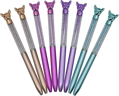 Vista 7 de Maydahui 12 bolígrafos con forma de perro, bolígrafo Bulldog retráctil, diamantes de imitación brillantes, lindos bolígrafos de animales