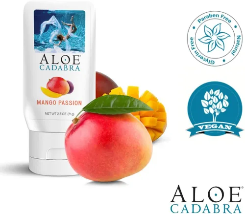 Vista 5 de Aloe Cadabra Lubricante personal saborizado orgánico Passion Lube para mujeres, hombres y parejas, mango Passion 2.5 onzas (paquete de 5)