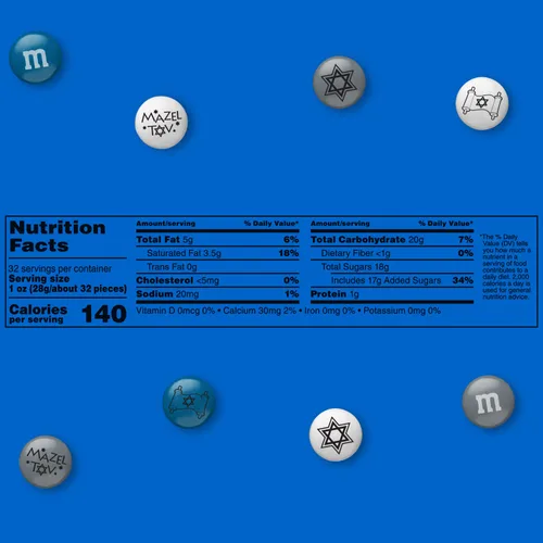 Vista 2 de M&M'S Bar Mitzvah - Caramelo de chocolate con leche, azul, plateado, blanco, bolsa a granel de 2 libras