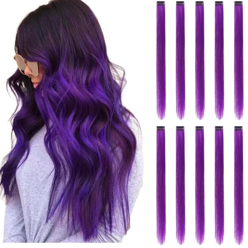 Vista 11 de Extensiones de cabello negro con clip, 10 piezas de 22 pulgadas de largo, rectas de colores lisos, accesorios sintéticos, extensiones con clip