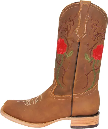 Vista 5 de Bota vaquera vaquera bordada de cuero para mujer