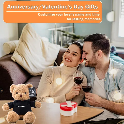 Vista 4 de Oso de peluche personalizado con texto + foto, oso de San Valentín, animales de peluche, juguetes de peluche como regalos personalizados para Negro