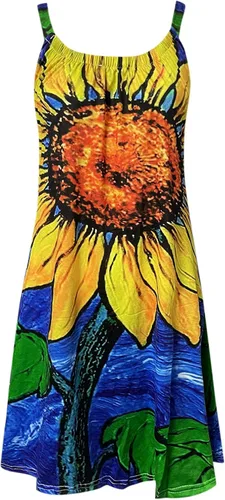 Vista 3 de Oiumov Vestidos de verano para mujer, estilo casual, tirantes delgados, bohemio, floral, talla grande, sin mangas, para la playa