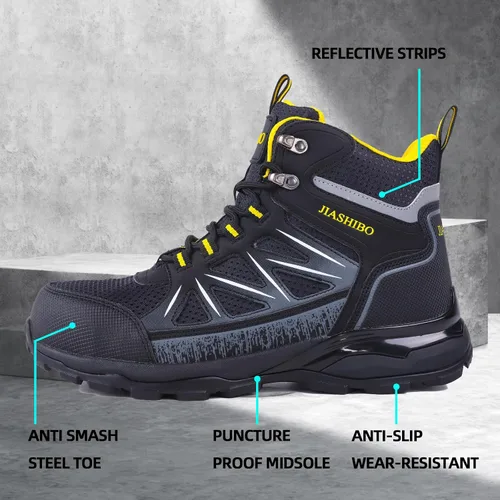 Vista 2 de Women's Steel Toe Work Boots, Multifunctional Protective Footwear, Slip Resistant, Puncture Resistant, Shock Absorbing, Reflective Stripe, Durable