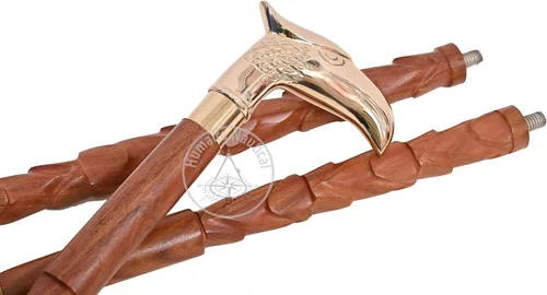 Vista 4 de Humaira Nautical Bastón de madera con diseño de cabeza de águila de latón estilo victoriano