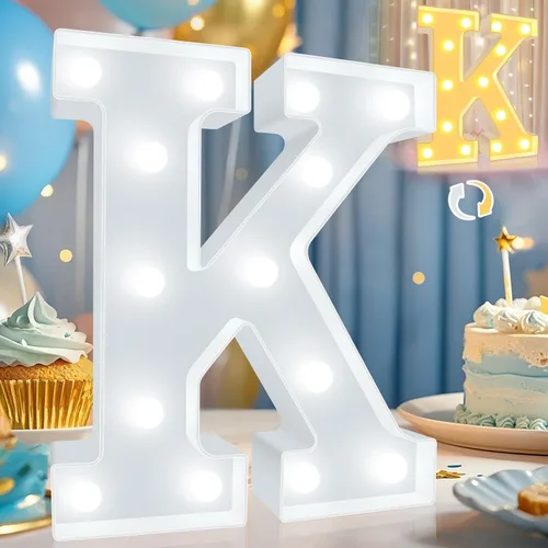 Vista 22 de Pooqla Letras con luces LED de marquesina, letras decorativas iluminadas en blanco cálido y blanco frío, letras del alfabeto iluminadas para niños