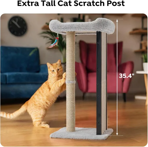 Vista 10 de Veehoo Poste Rascador de Gatos de 35" de Altura para Gatos de Interior Adultos, Almohadilla Rascadora para Gatos Robusta con Marco de Metal