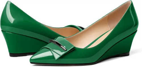Vista 4 de Eldof Tacones de cuña bajos para mujer, zapatos de tacón de cuña con lazo de 2 pulgadas, zapatos de vestir para fiestas, bodas y noches