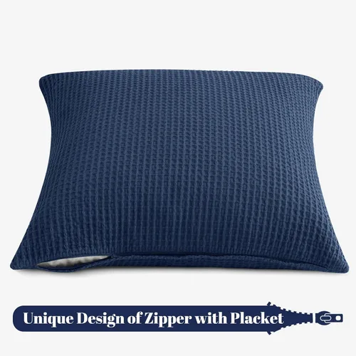 Vista 5 de PHF Funda de almohada 100% algodón con tejido de gofre, 22 x 22 pulgadas, sin relleno, paquete de 2 elegantes fundas de almohada cuadradas